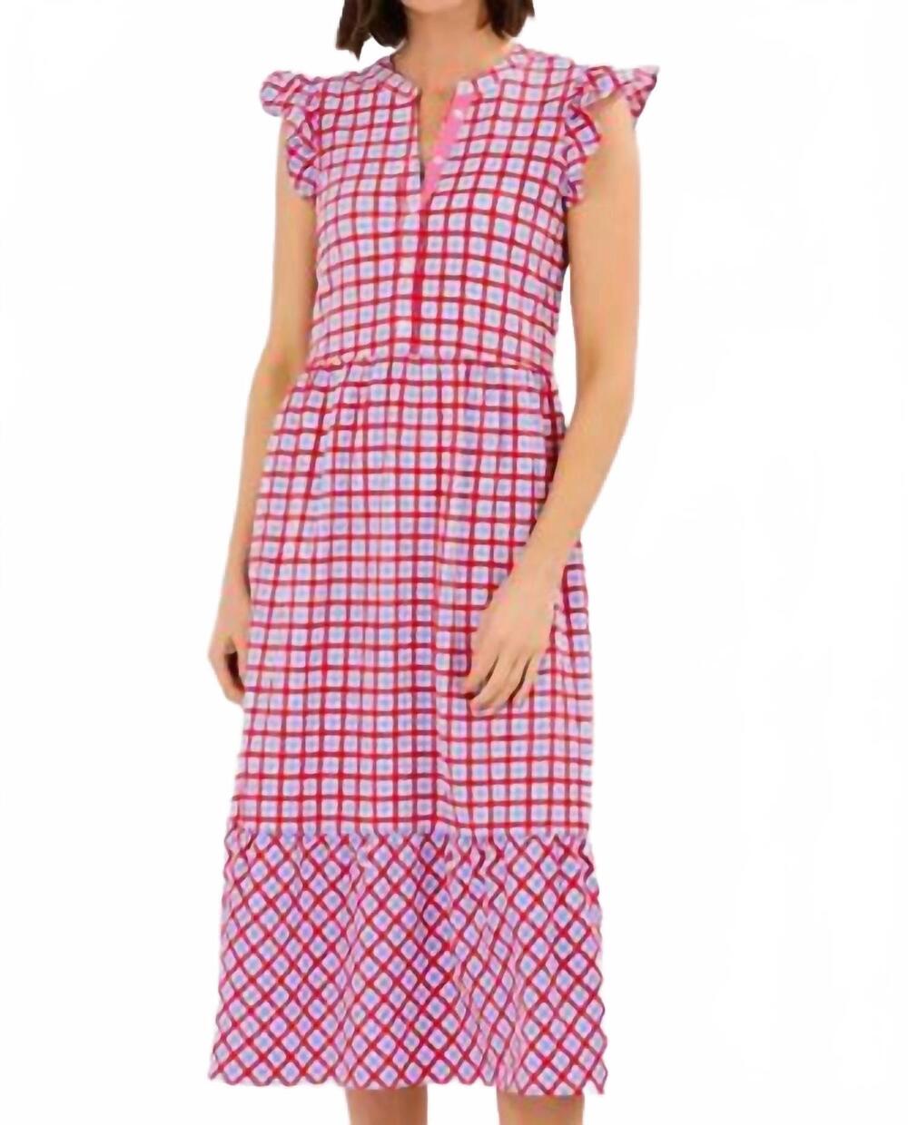 NEW MARY SQUARE riley gingham midi dress in red/blue